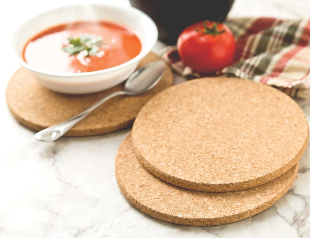 Round Cork Trivets Dishes, Pots, Pans and Plants, 7.25" Diameter x 0.5" Thick Hot Pads,4440 - Set of 3