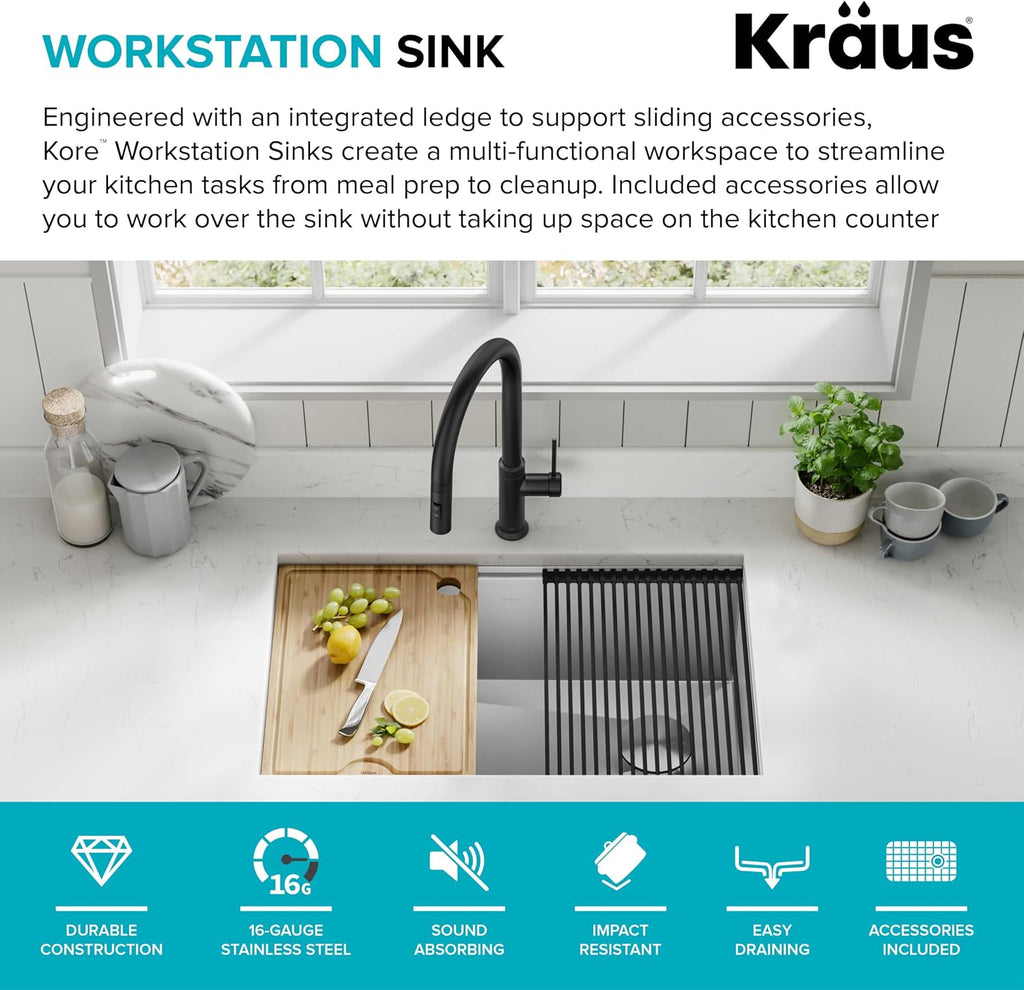 Stainless Steel 30 in Undermount Kitchen Sink KWU110-30 | 16-gauge TRU16 steel, integrated ledge for accessories