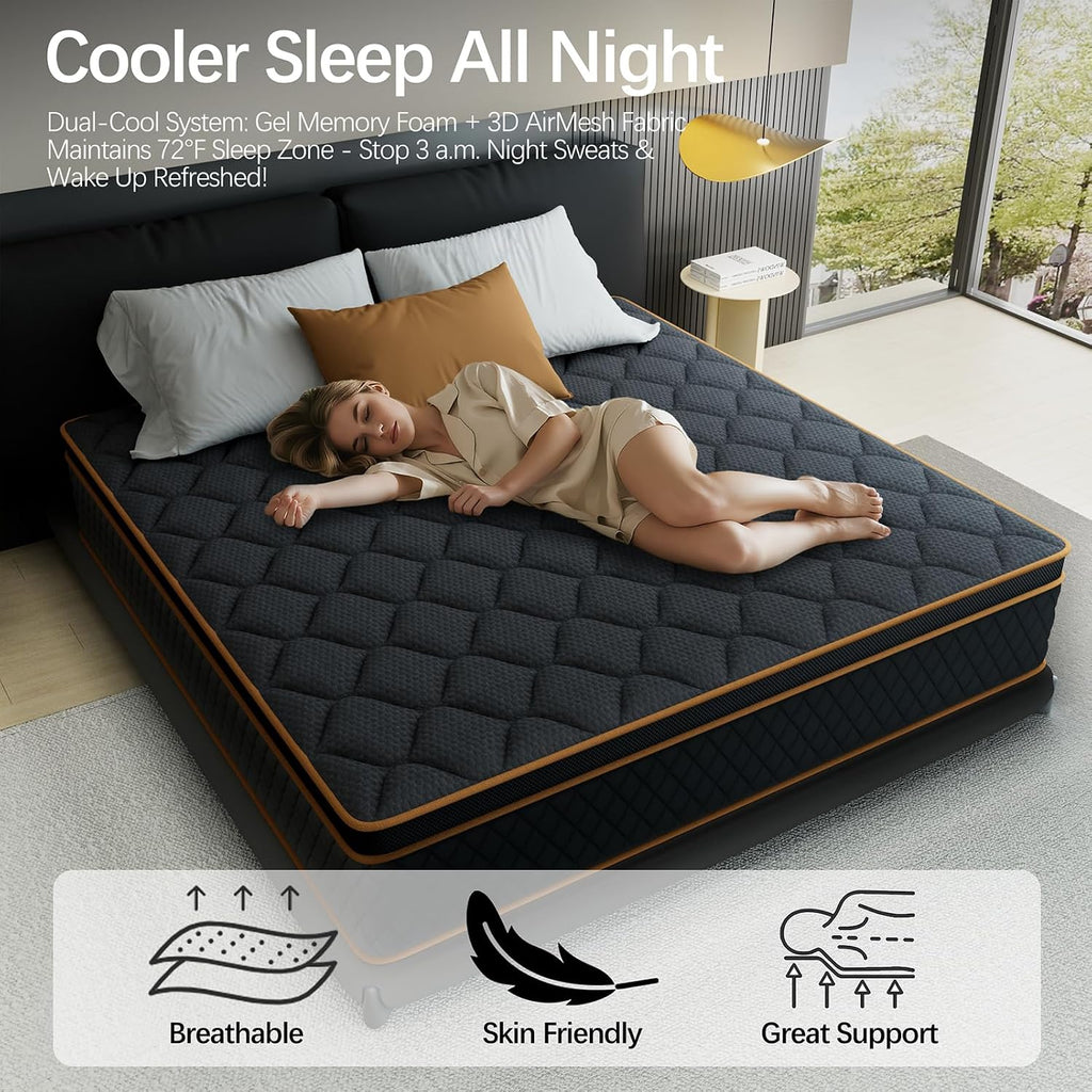 12 inch King Size Mattress in a Box,Gel Hybrid Memory Foam Individually Wrapped Pocket Springs for Motion