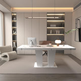 Extendable Dining Room Table for 6-10 Person, Modern Large Rectangular Kitchen Tables w/Dual Column Pedestal Base for