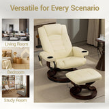 Modern Reclining Swivel Lounge Chair and Ottoman — Beige PU Leather