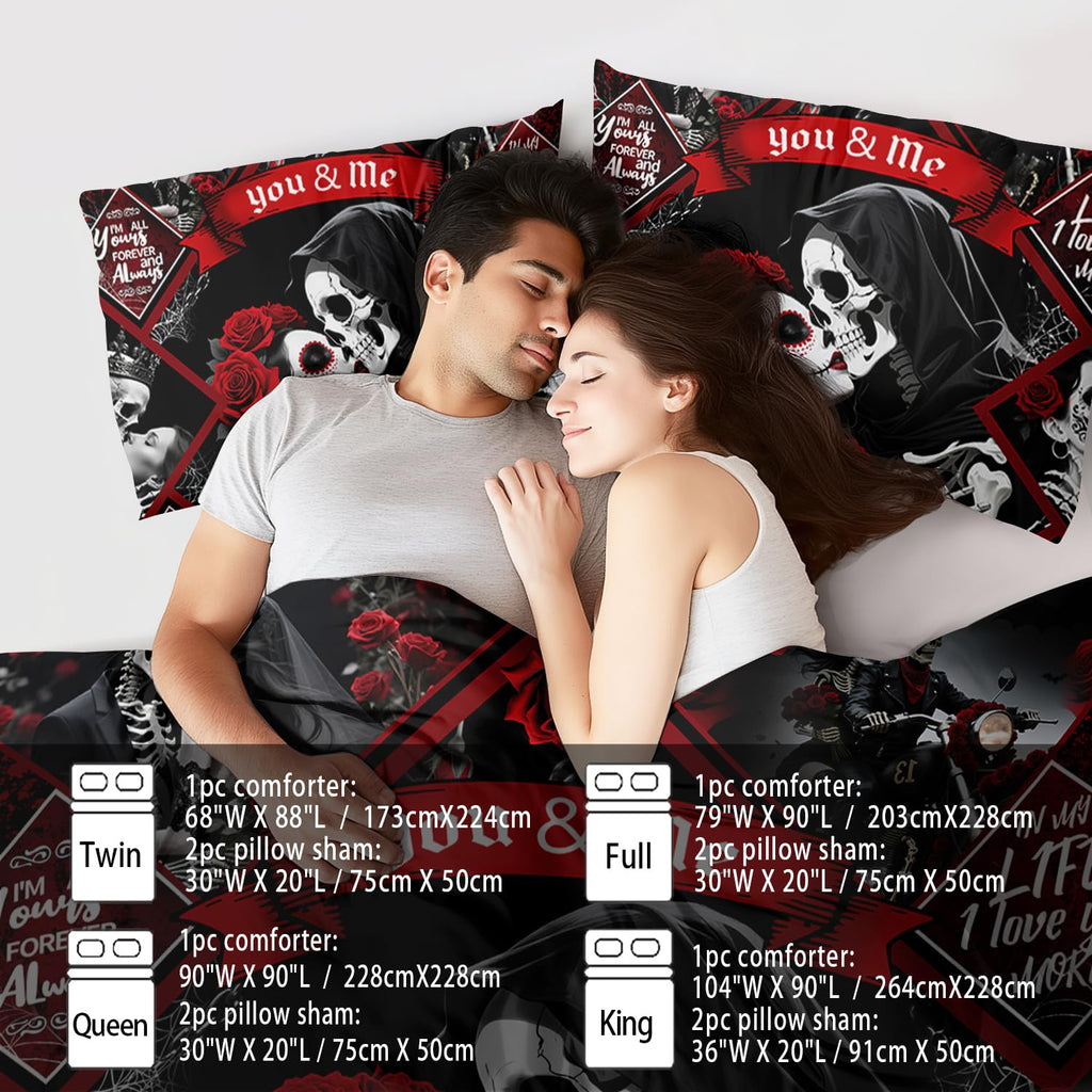 Red Skull Comforter Set Full Size Women Men Black Goth Bedding Set GirlsGothic Full Size Comforter Couple Red Rose