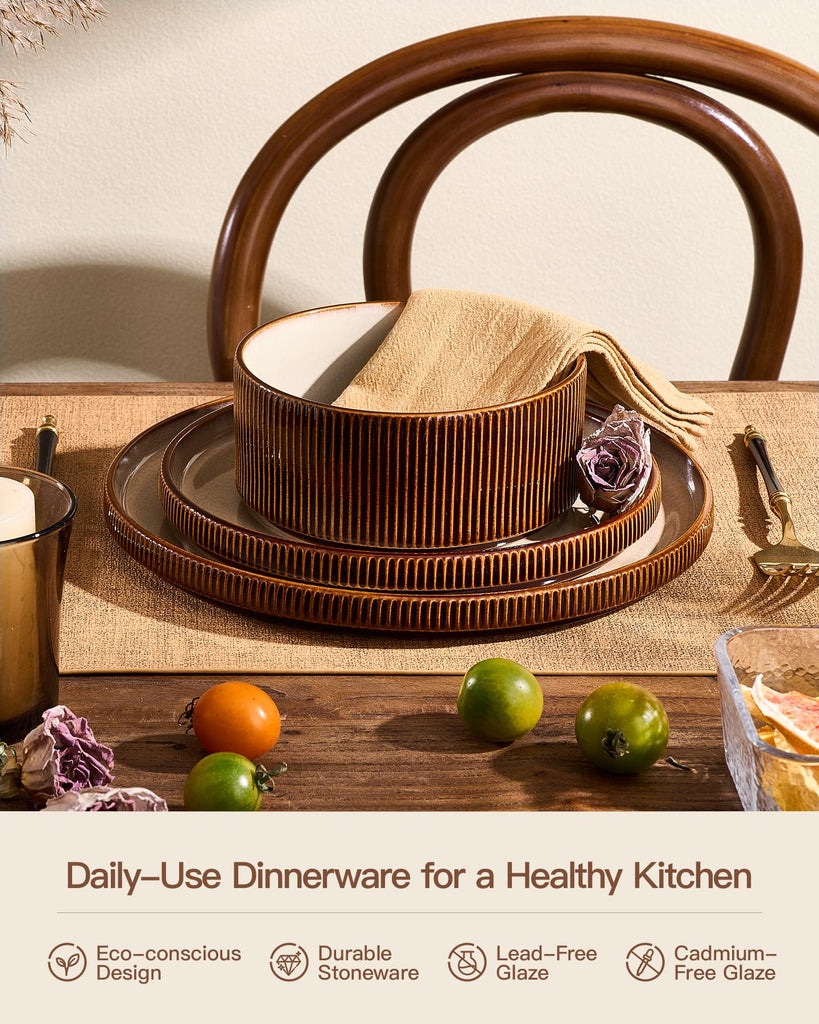 Stoneware Dinnerware Sets, Reactive Glaze Dishes Set for 8
