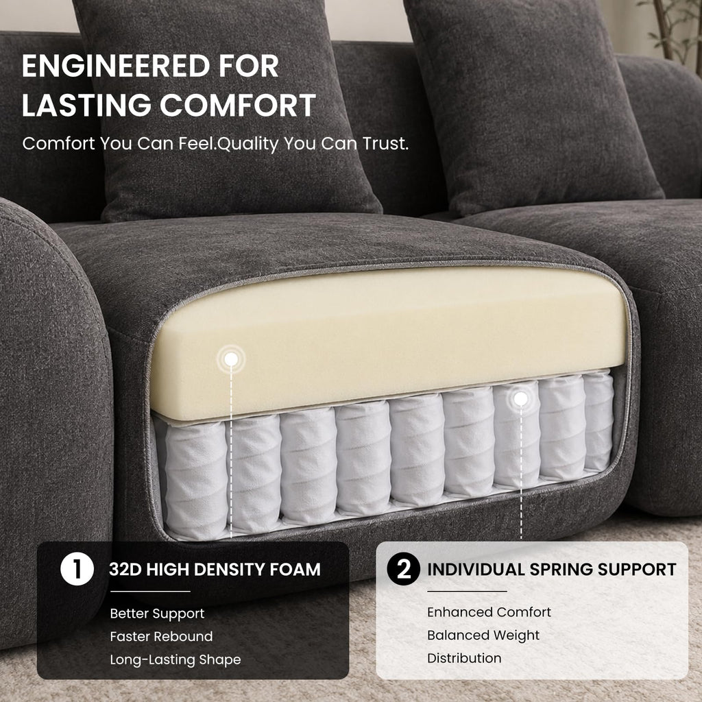 118-Inch Oversized Cloud Sectional, Velvet Boneless L-Shaped Couch with Curved Chaise, Compression Memory Foam