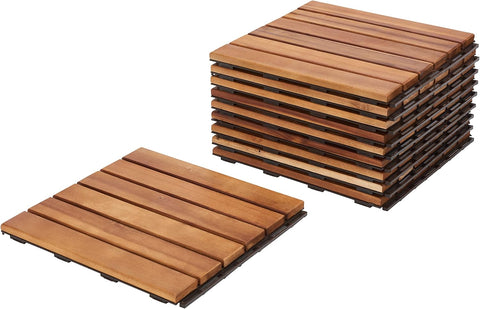 Outdoor Collection Osaka Natural Acacia Wood 6-Slat Interlocking Floor Tile Patio Deck 12 x 12-inch (Set of 10)