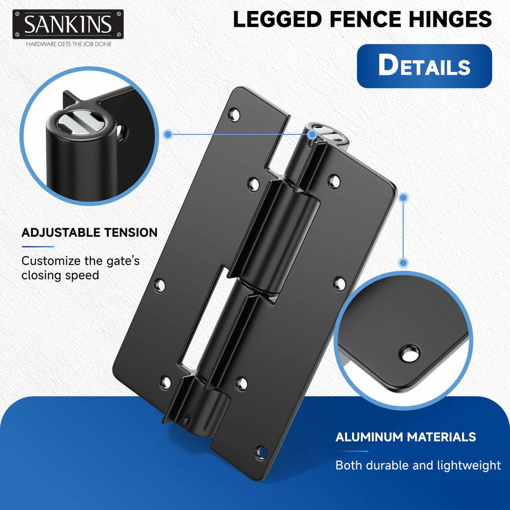 5-3/4" Adjustable Self Closing Aluminum Gate Hinges, Heavy Duty Gate Hinges for Metal Gates, Non-Legged Door Hinges
