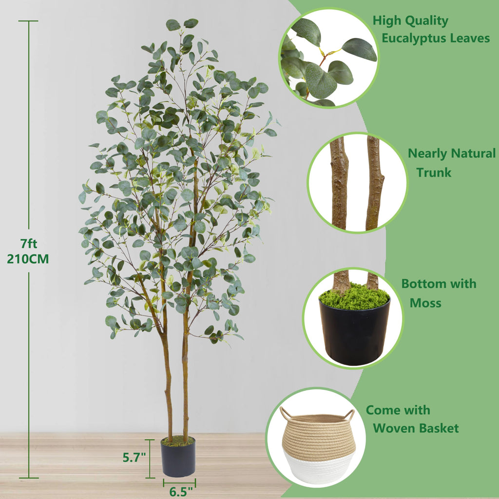 Artificial Eucalyptus Tree 7ft Tall Fake Plant with Basket