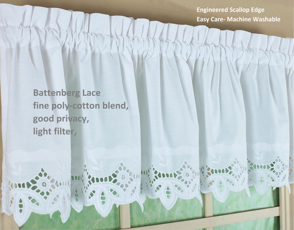 Heirloom Battenberg Eyelet Valance 14", White, 58"W x 14"L