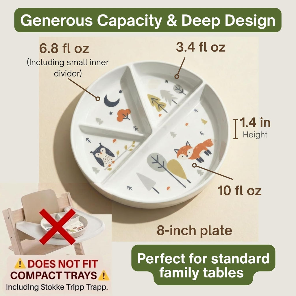 Divided Ceramic Toddler Plates, 8 Inch Divided Baby Plate with Lid