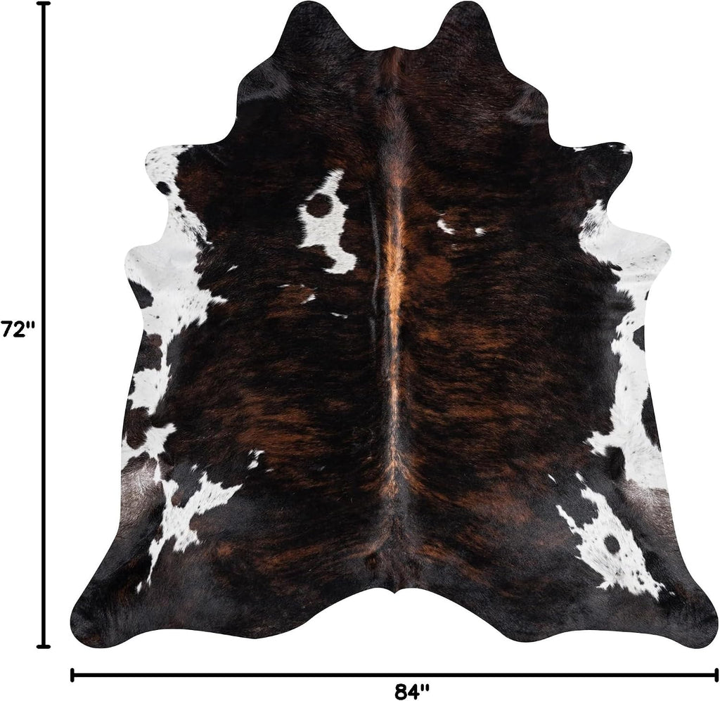 100% Genuine Brazilian Cowhide Rug - Dark Tricolor - Luxury Cowskin Leather Area Rug Décor 7 x 6 feet