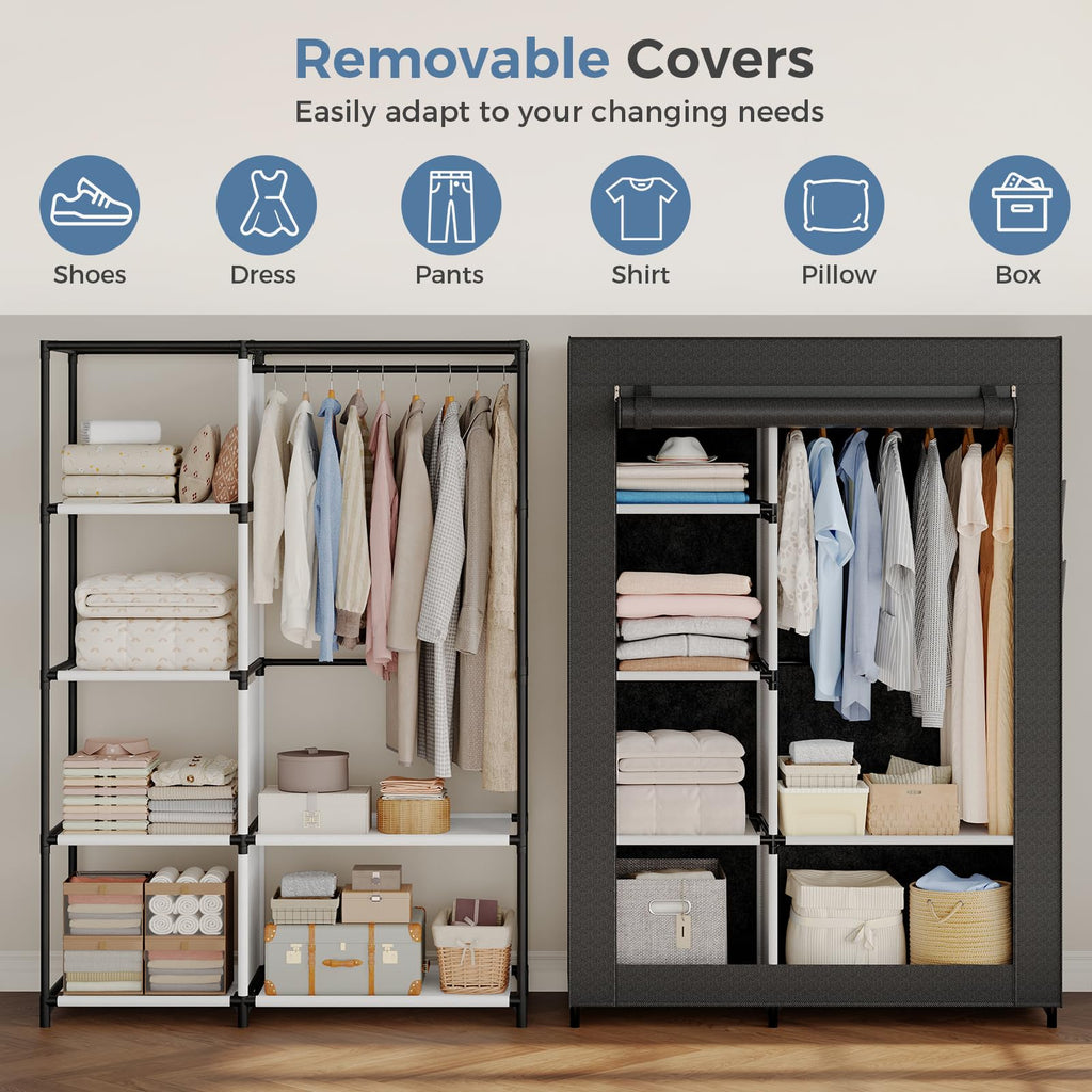 41'' Portable Closet Wardrobe with Fabric Cover & Hanging Rod