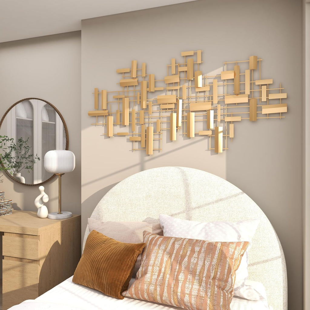 Metal Geometric Home Wall Decor 3D Stripes Wall Sculpture, Wall Art 60" x 1" x 30", Gold