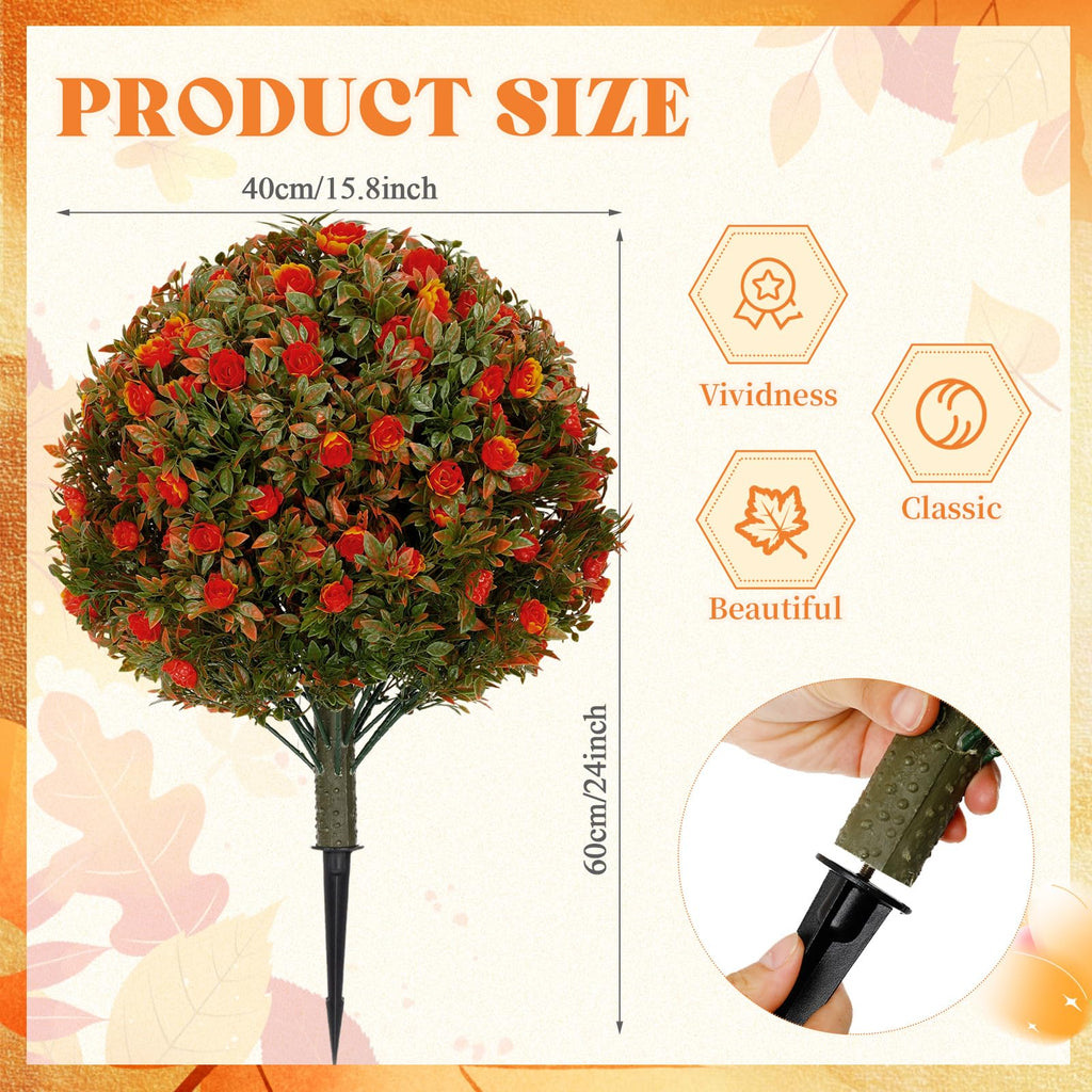 2 Pack 24" Artificial Topiary Ball Plant Trees Outdoor, Orange, Rose