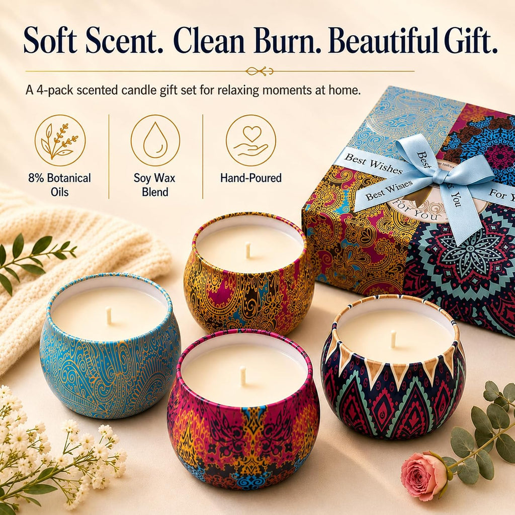 Scented Candles Gift Set for Women, 4 Pack Soy Wax Candles Scented - Set of 4