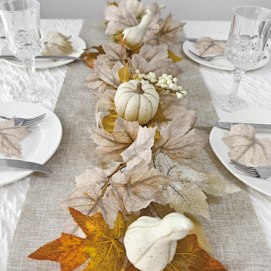 Fall Decorations 6Ft Fall Garland with Lights, Fake Pumpkin Berry Autumn Maple Leaves Garland for Mantle Halloween
