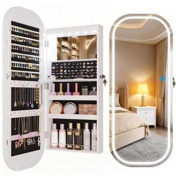 LED Mirror Jewelry Cabinet, Over the Door Jewelry Armoire Organizer