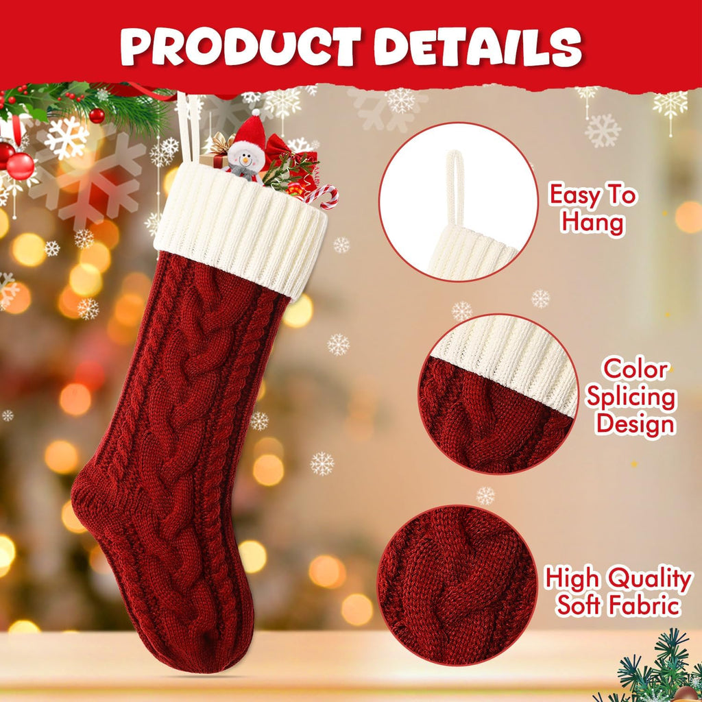 S 18 Inches Classic Cable Knitted Set Large Classic Fireplace Hanging Stockings for Kids,Family Stocking Holiday - Set of 3