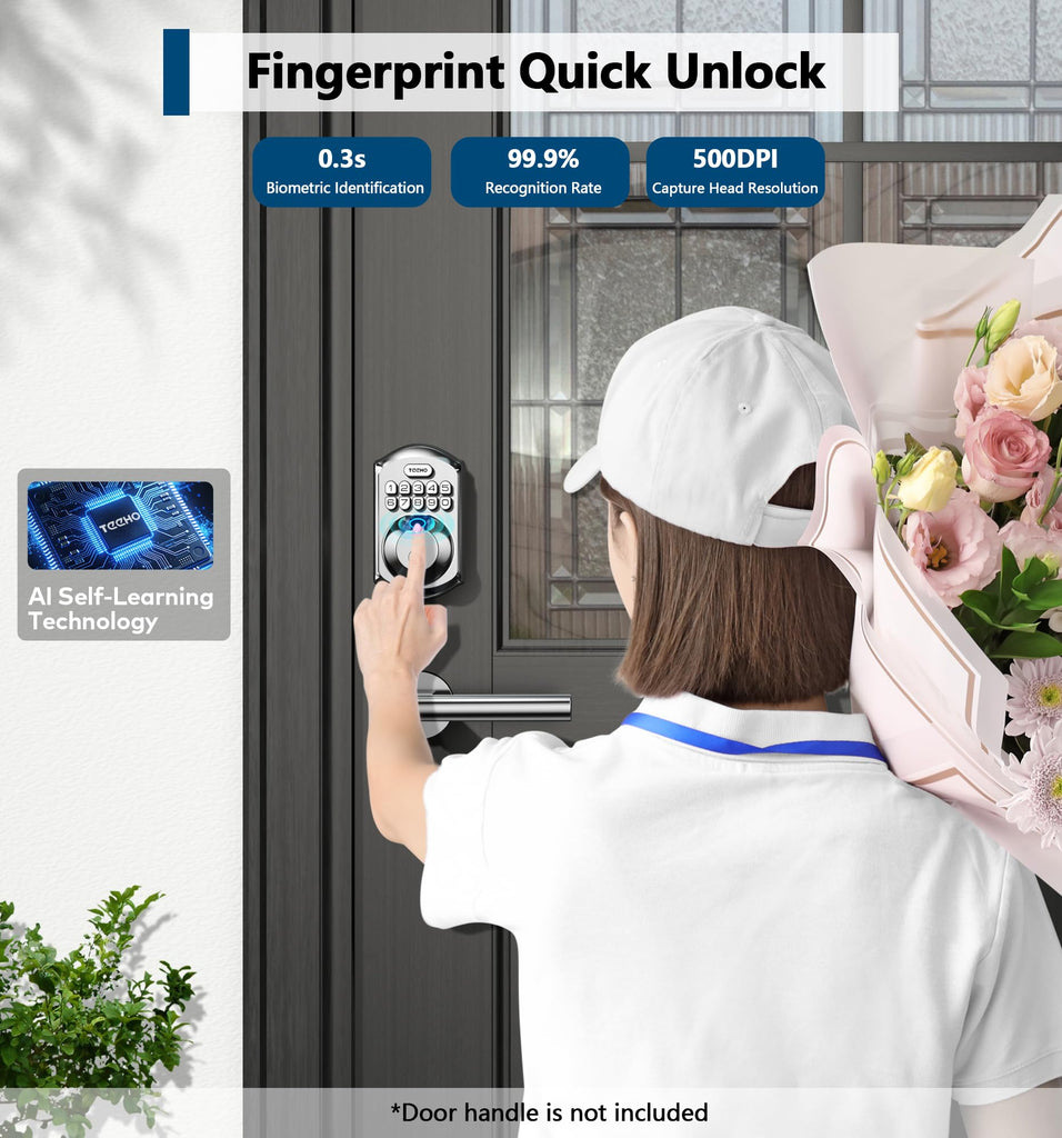 Fingerprint Deadbolt with Keypad for Front Door, Satin Nickel