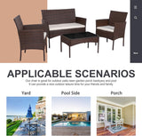 4 Piece Outdoor Patio Furniture Set, Wicker Rattan Patio Conversation Set