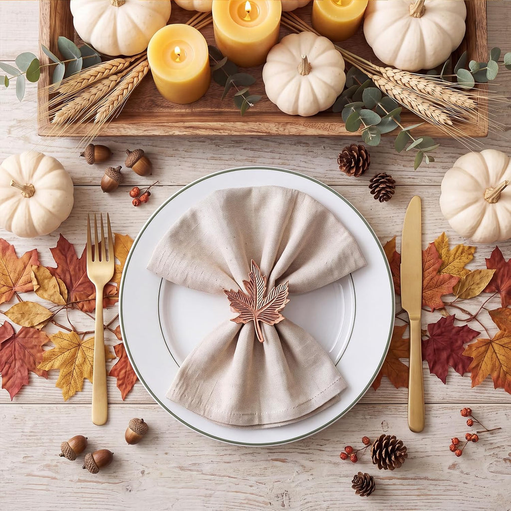 Fall Thanksgiving Napkin Rings Set,Autumn Metal Holders - Set of 8