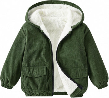 Boy Corduroy Jacket Hooded Zip-up Coat Winter Outwear
