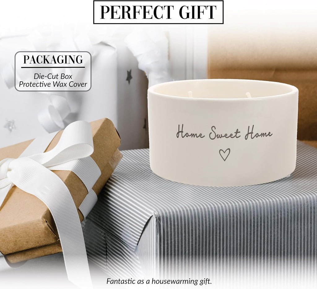 Home Sweet Home - 10 oz Soy Wax Ceramic Vessel Candle Housewarming Apartment-Warming Gift Present Neutral Home Decor