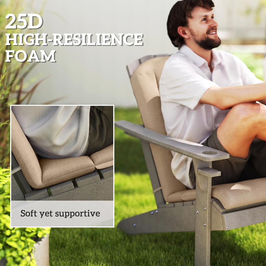 Adirondack Chair Cushion Set of 4, 49" x 20" x 2", Beige | Outdoor Cushions with Ties, 25D High-Density Foam, High