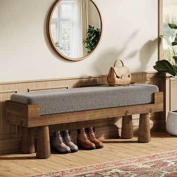 Upholstered Entryway Bench, Shoe Bench with Solid Wood Legs