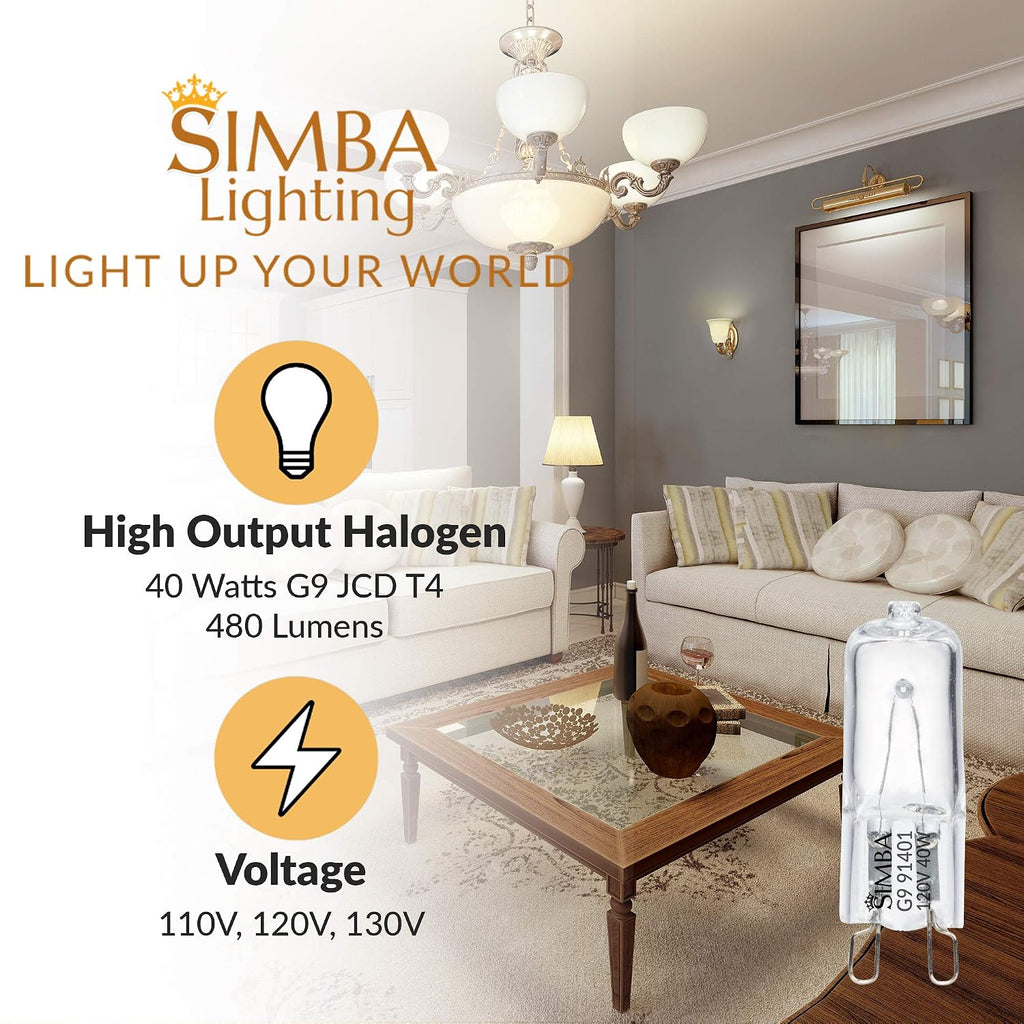 Halogen Light Bulb G9 T4 40W JCD Bi-Pin 120V, 2700K, 10 Pack