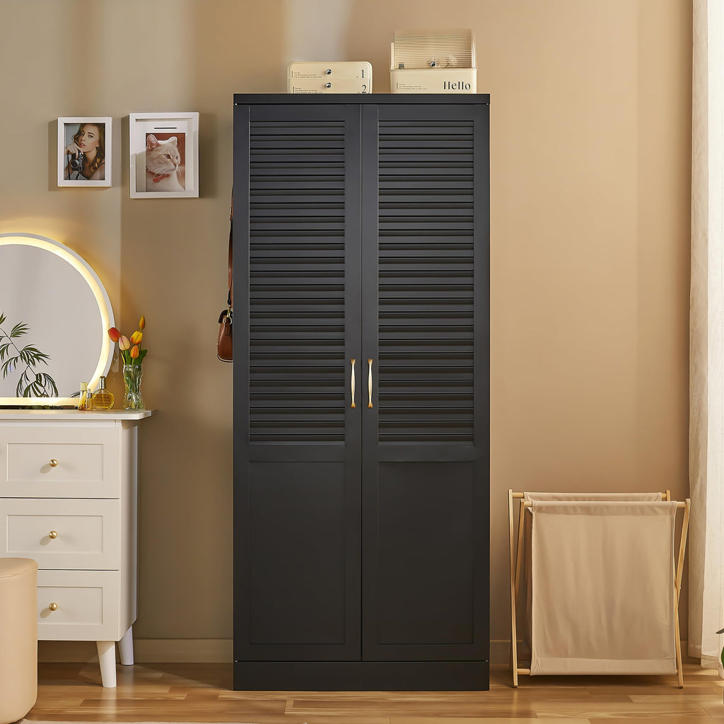 71" Tall Metal Wardrobe Closet with Hanging Rod, Adjustable Shelves