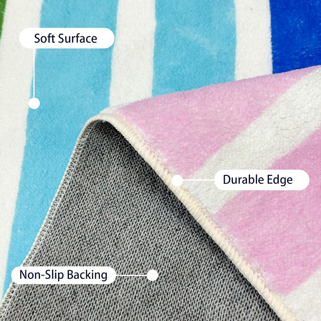 Rainbow Area Rugs Little Striped Rainbow Rug Soft Non-Slip Machine Washable Carpets Bedroom Classroom Dining