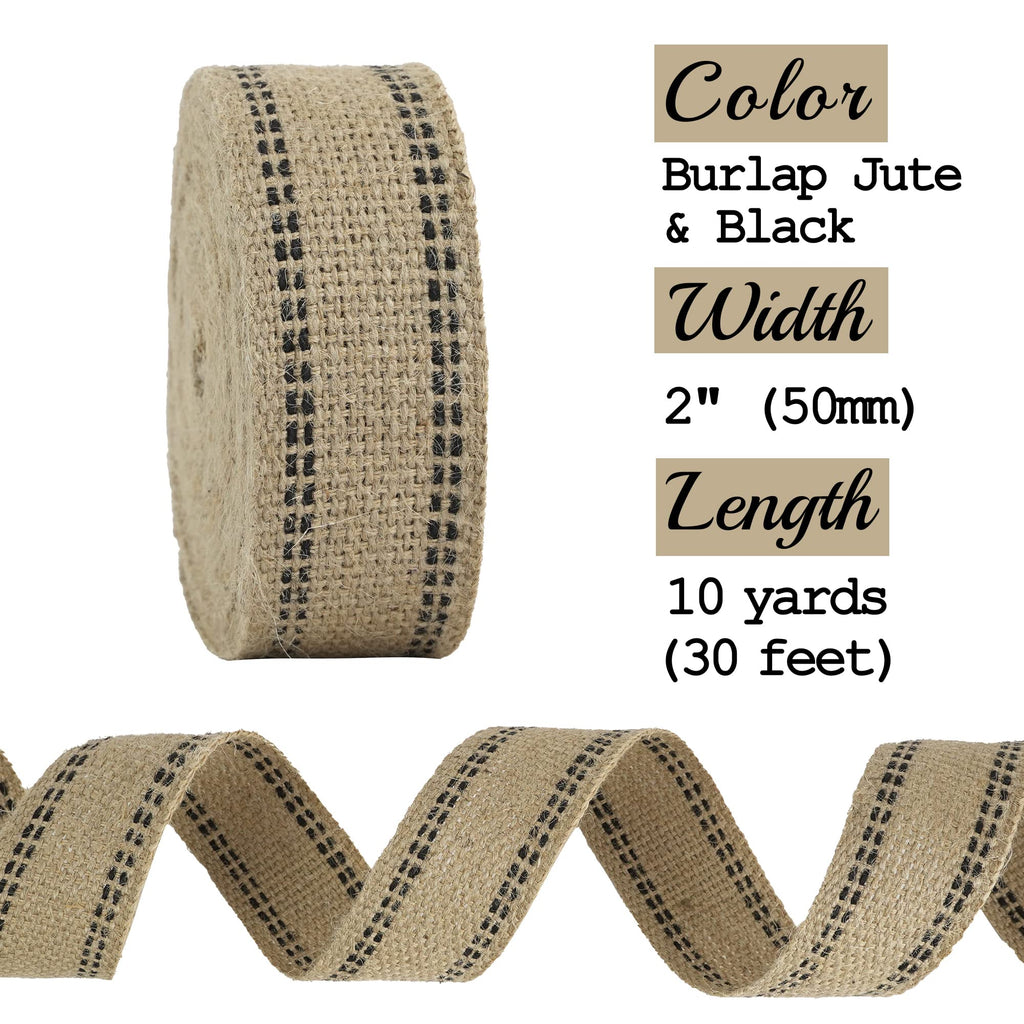 Upholstery Jute Black Webbing 2 Inch Craft Jute Webbing Burlap with Black Stitching Decor, Chair, Seat, Furniture