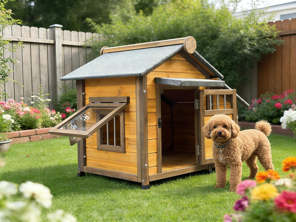 Thickened Solid Wood Dog House - Indoor & Outdoor Use, Suitable for Small Dogs, Door-Equipped for Windproof & Cold
