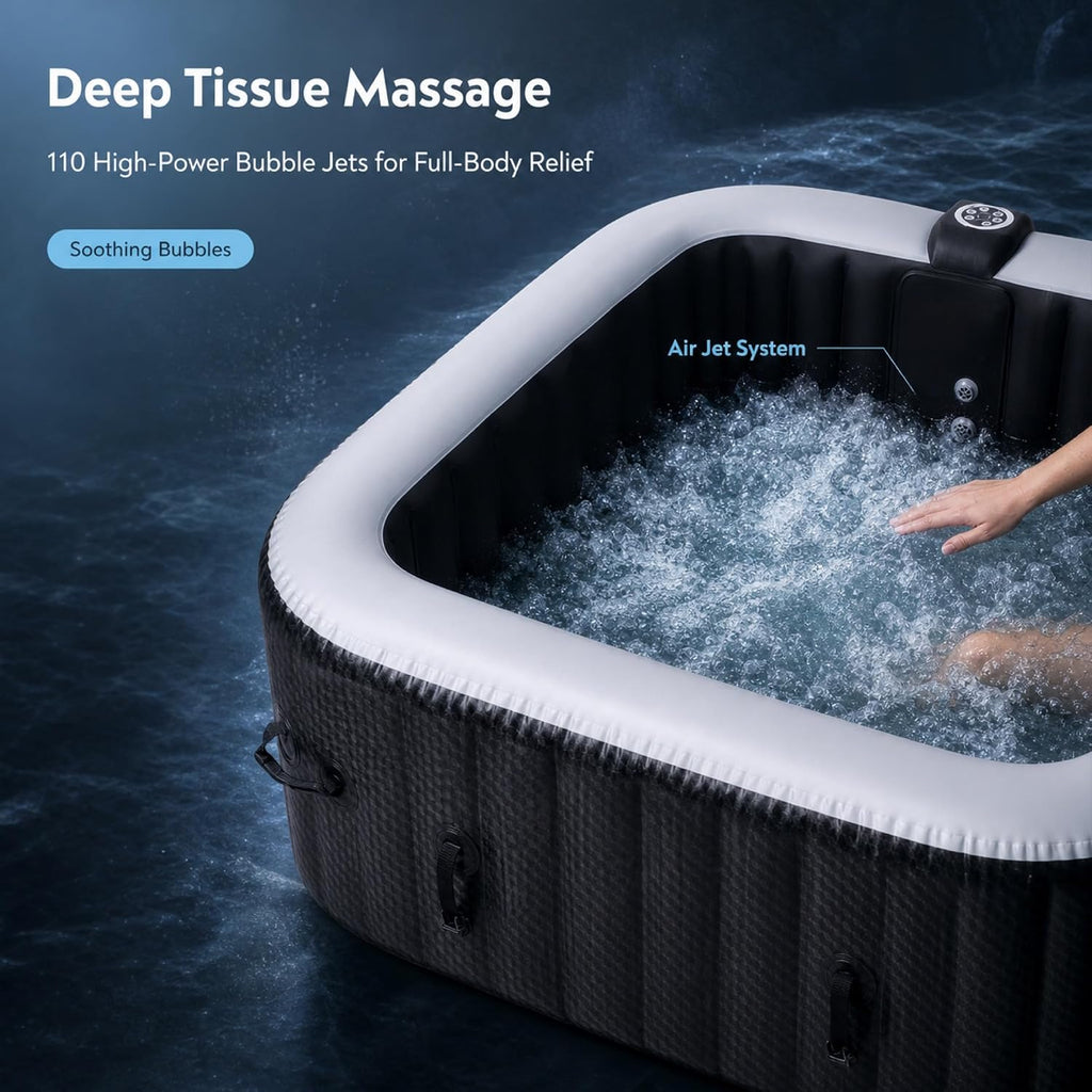 3 Person Square Inflatable Hot Tub with Smart Temperature Control & Accessory Set