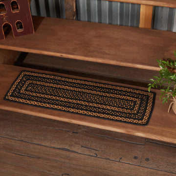 Farmhouse Primitive Jute Black Striped Stair Tread Rectangle Latex Floor Decor 8.5"x27"