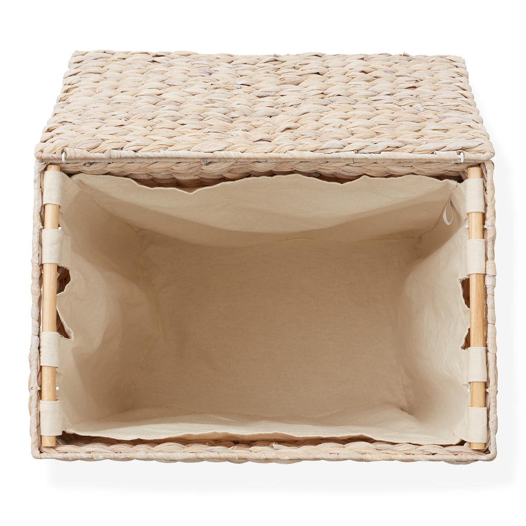 Large Laundry Hamper with Lid and Removable Liner Bag - Whitewash White, Woven Water Hyacinth Rectangular Laundry