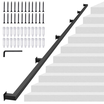 13FT Square Tube Black Black Handrail for Indoor Stair