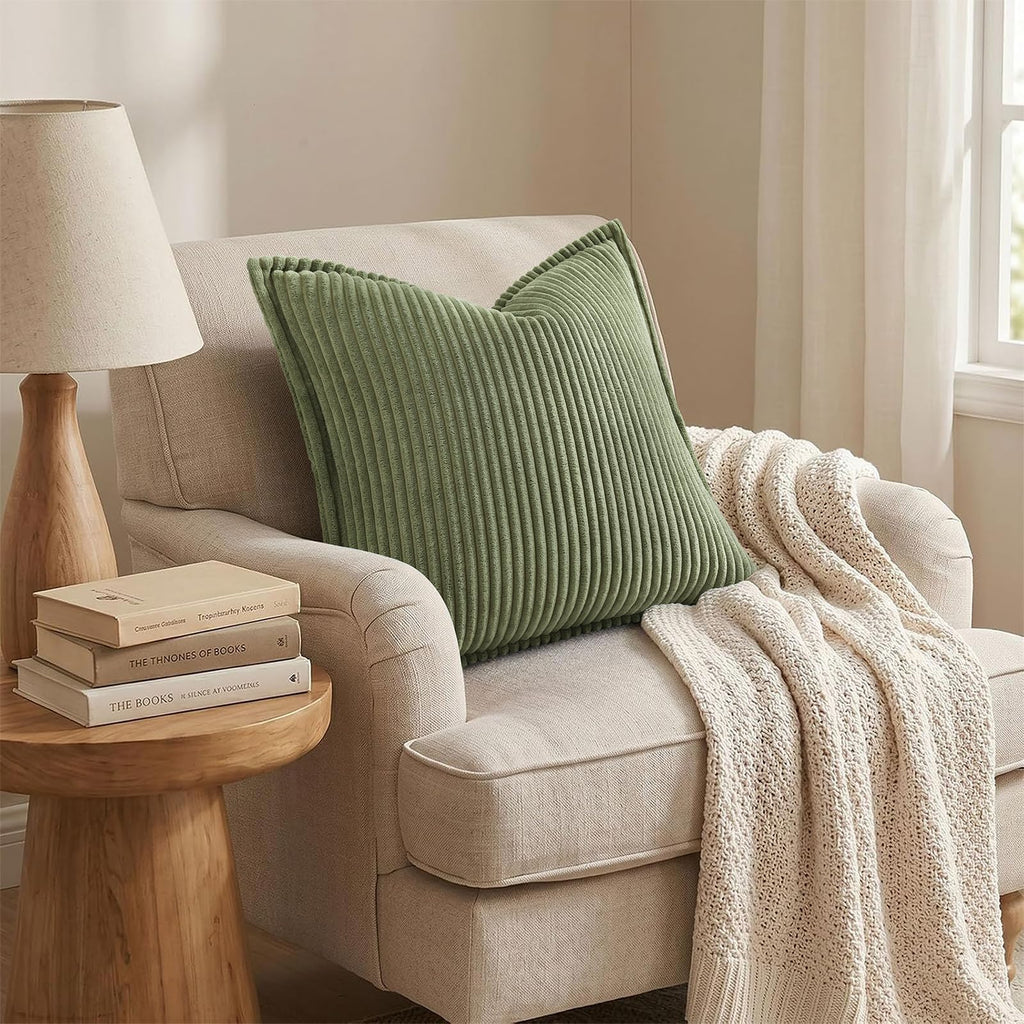 Corduroy Decorative Throw Pillow Covers 12x20 Set of 2 Moss Green