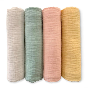 Cotton Muslin Swaddle Blankets for Babies, Set of 4, Neutral Receiving Blankets, Baby Registry & Gift
