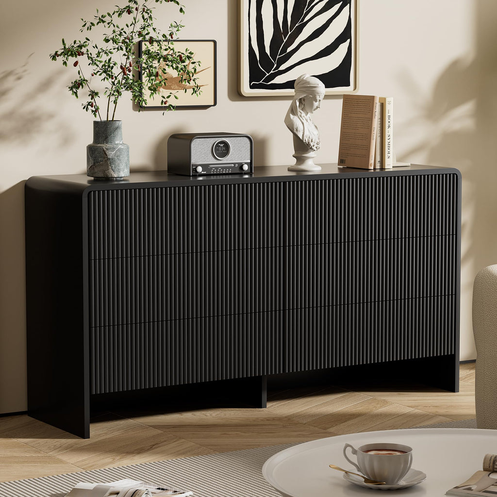 Black 6 Drawer Dresser, 55.1" Wide Chest of Drawers