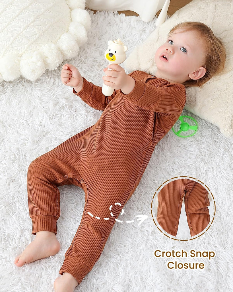 Baby Boy Girl 3 Pack Solid Romper Ribbed Long Sleeve