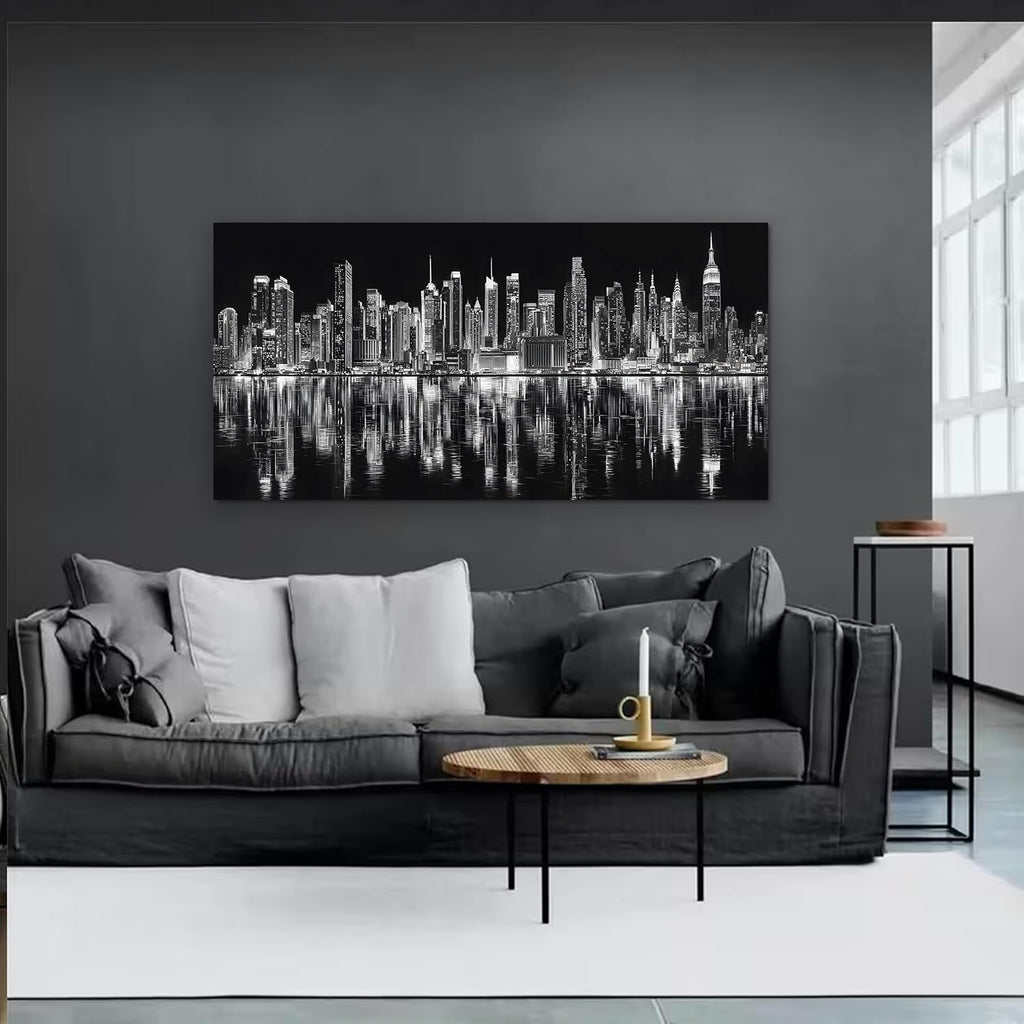 Black and White New York City Wall Art Modern Skyline Cityscape Night View Artwork Office Canvas Prints