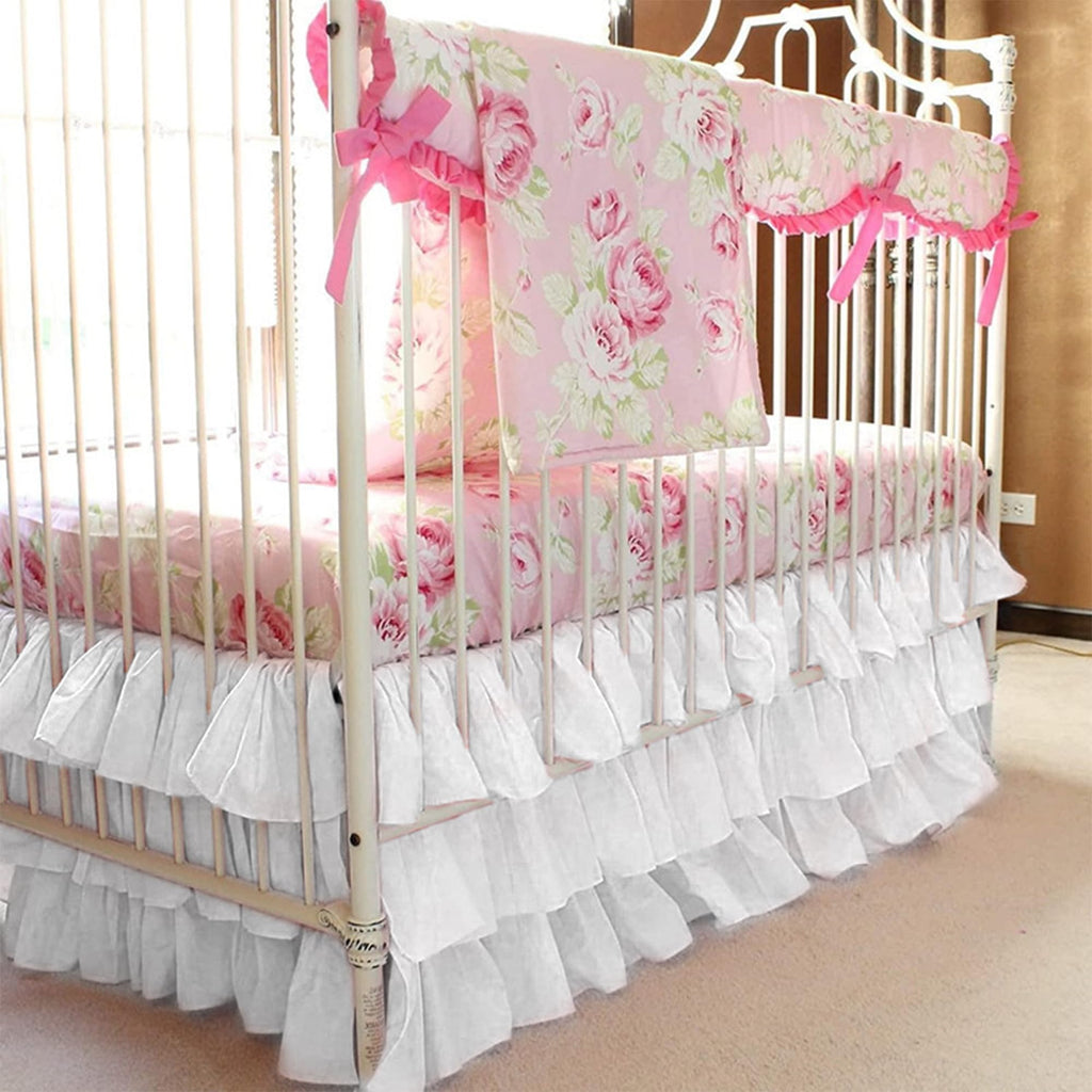 Ruffled Crib Skirt Baby Bed:Solid 3 Tiered Crib Baby Bedding Skirts,Crib Bed Skirt Dust Ruffle with Platform