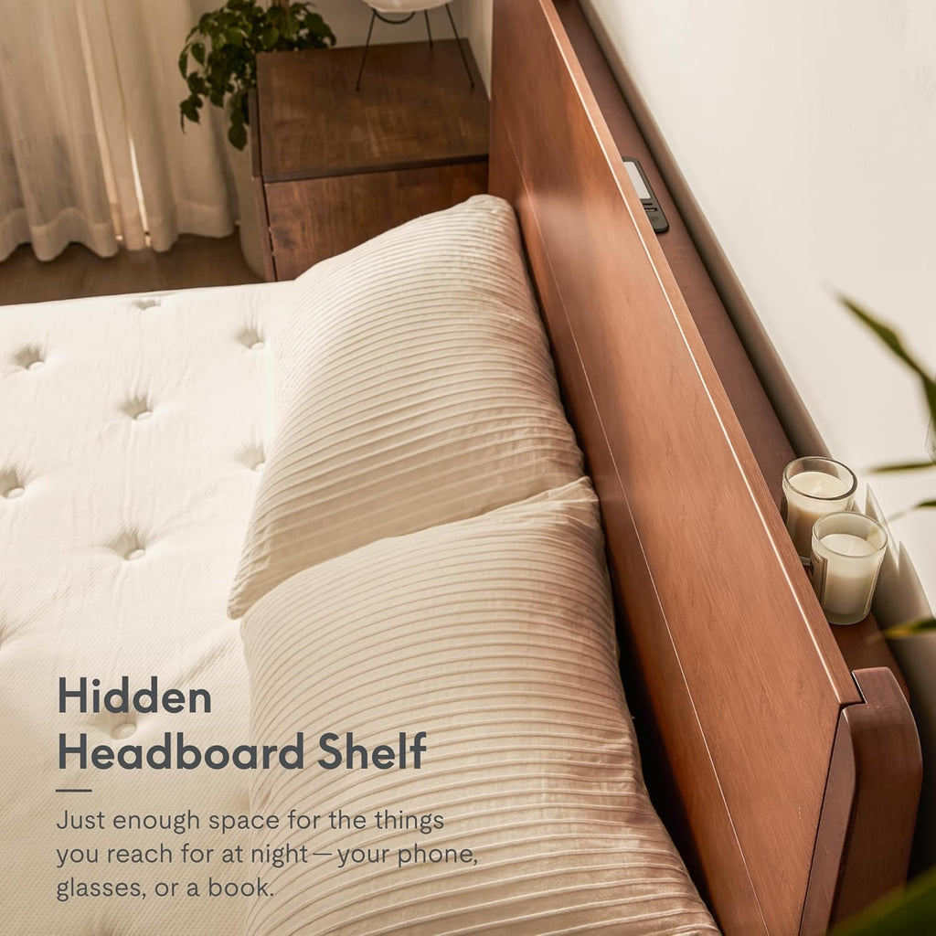 Hako G4 Bamboo Bed Frame with Japanese Joinery, Queen Bed Frame with Storage Headboard, Charging Station, SGS