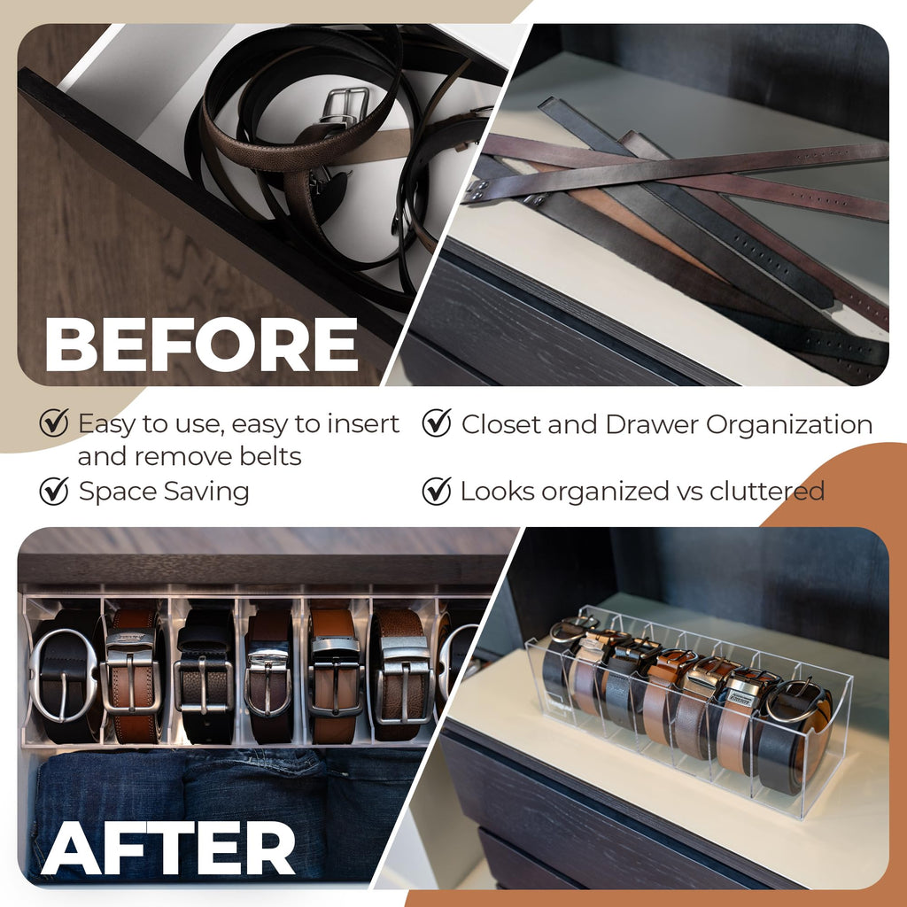 Belt Organizer for Closet Extra Wide 7 Compartment Acrylic