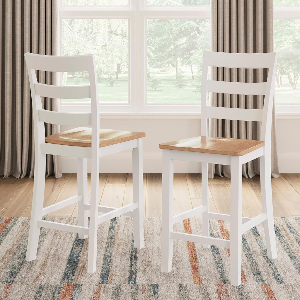Gesthaven Solid Wood Frame Counter Height Barstool, Set of 2, White/Natural