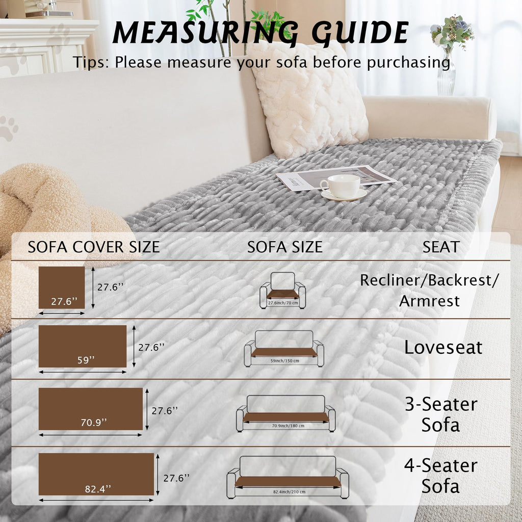 100% Waterproof Fuzzy Couch Cover for Dogs Light Grey 27.6"x82.7"