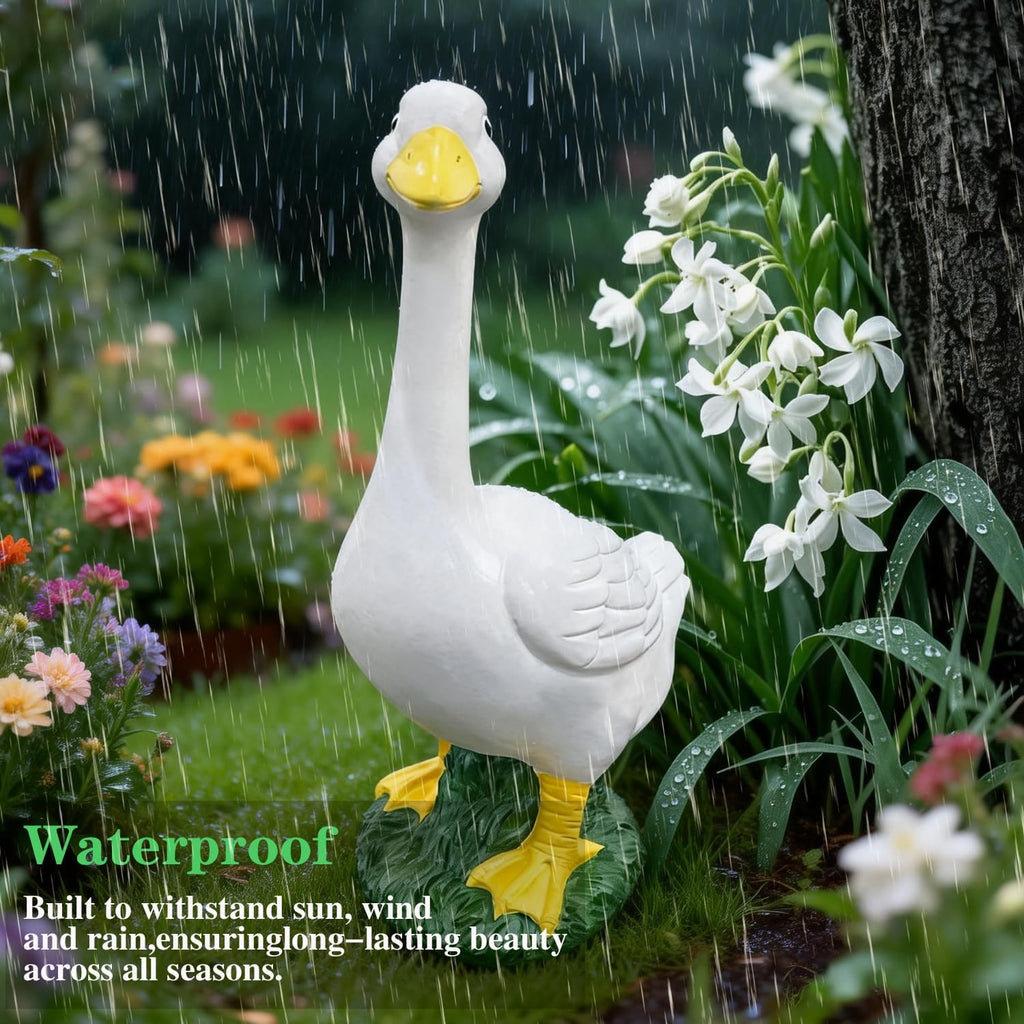 20′′ Porch Goose Statue Garden Decor, Durable Resin Sculpture Hand-Painted | No Sand Infill Required, Large Realistic