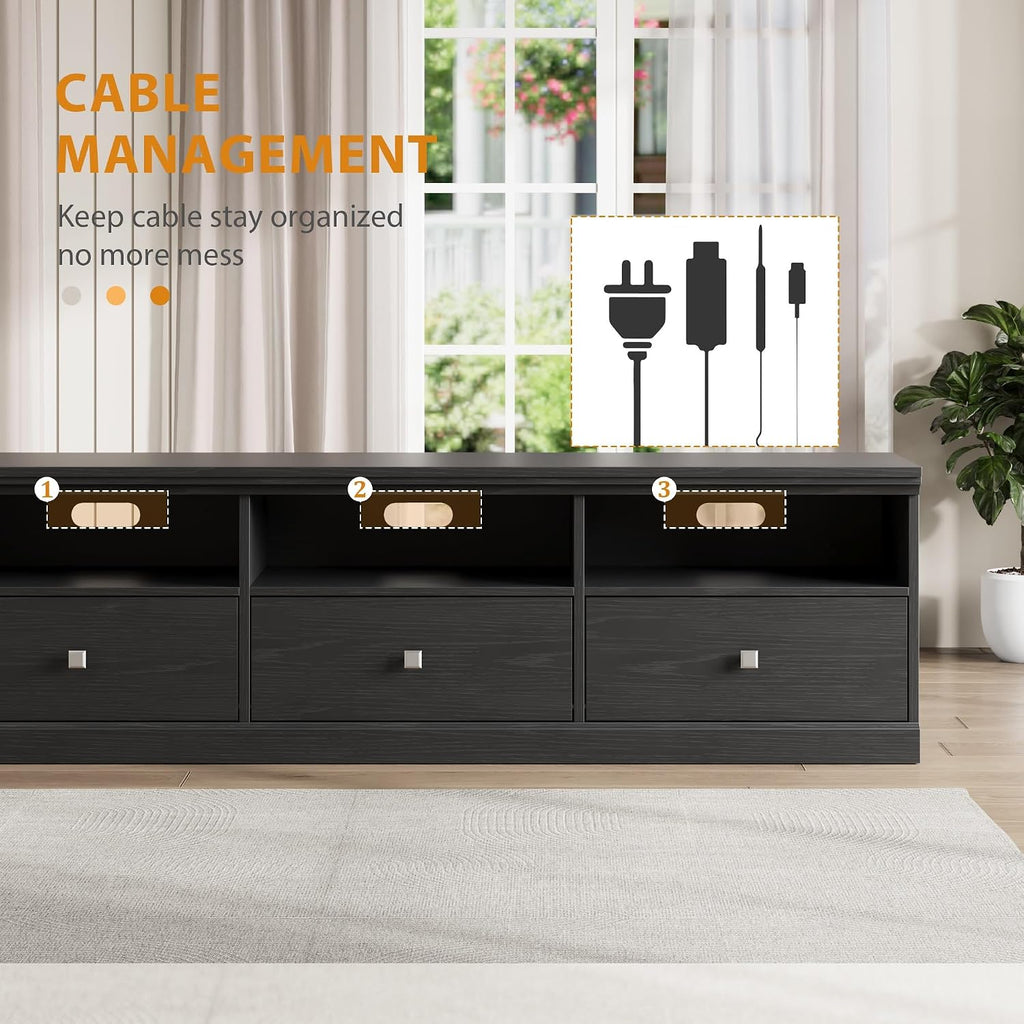 70in TV Stand for TVs up to 80", Mid Century Modern Entertainment Center with Storage Drawer and Open Shelves, TV