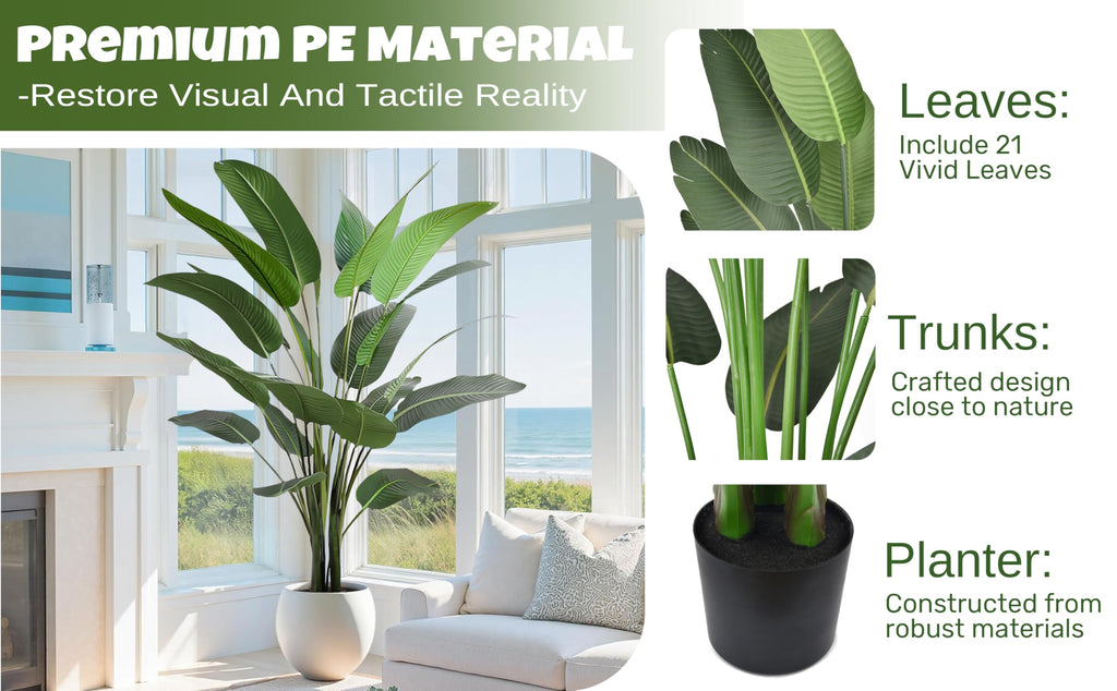Artificial Bird of Paradise Tree 8FT with 21 Thick Matte Leaves